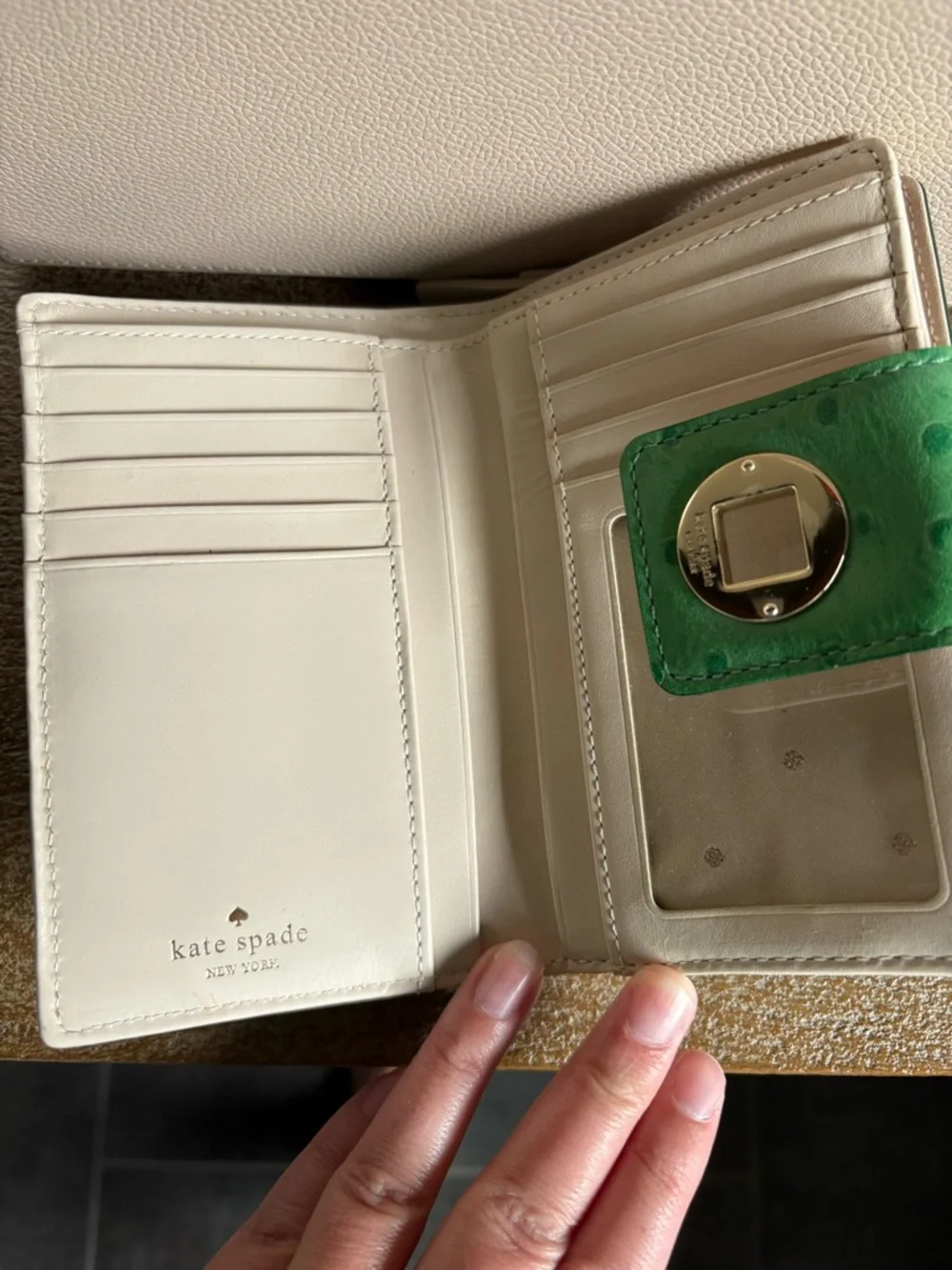 Green Ostrich-Texture Wallet with Silver Turnlock